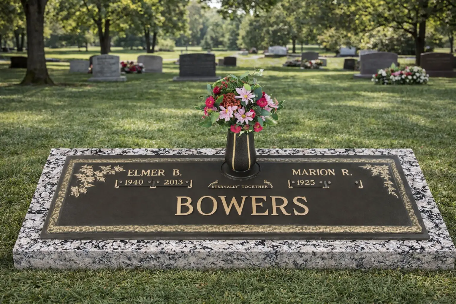 WMFBC-02 Flat Bronze on Granite Memorials for companions or two people