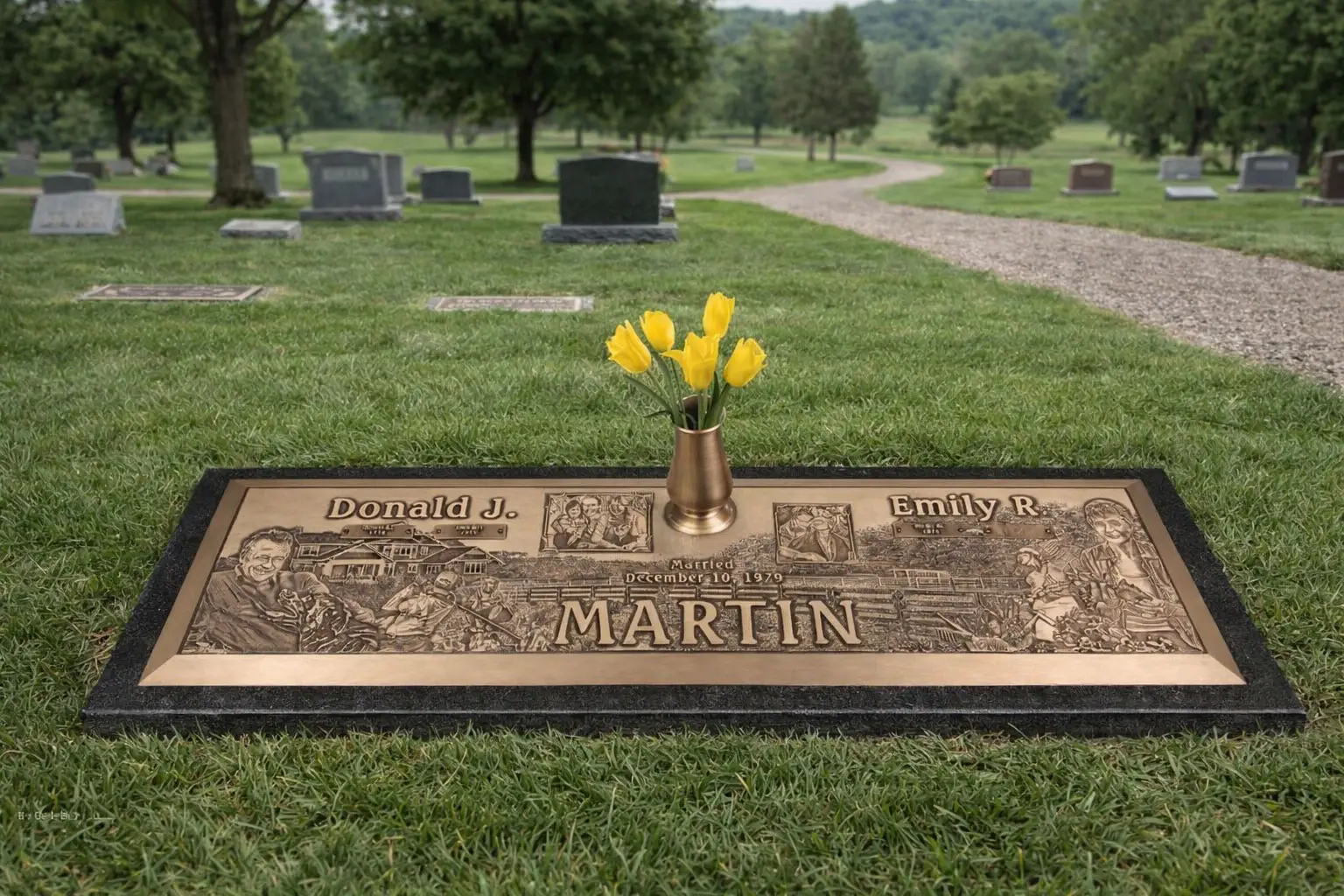 WMFBC-12 Flat Bronze on Granite Memorials for companions or two people